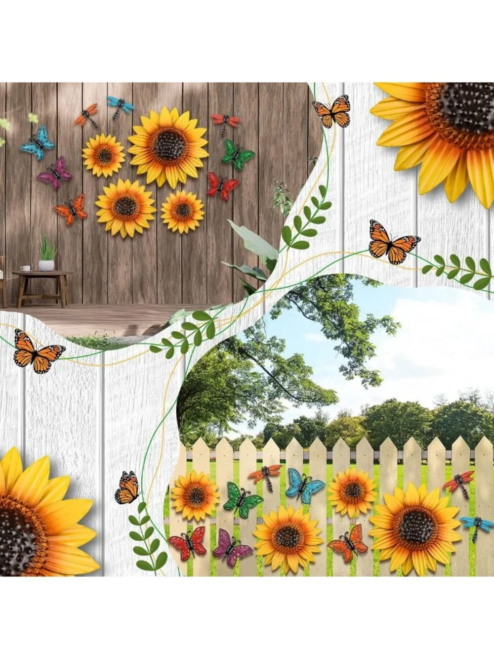 Colorful Metal Sunflower Wall Decor Set - 12 Pcs with Dragonfly & Butterfly Art